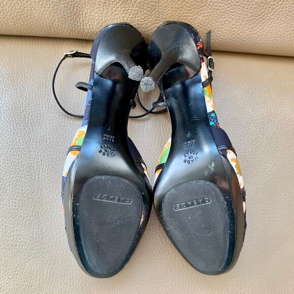 Casadei Floral Print with Leather Trim Evening Shoes Size 7 - Picture 10 of 14